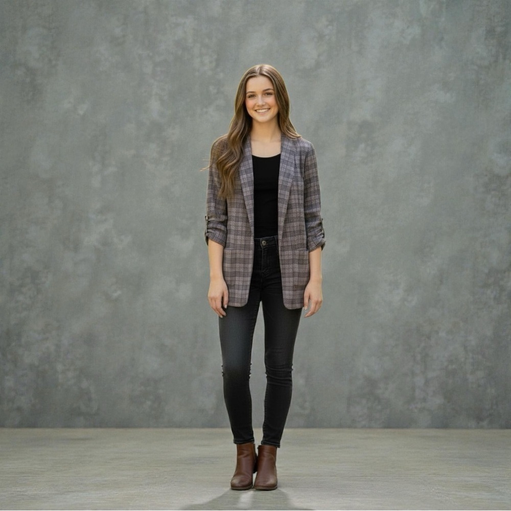 ๐บNWT/CANDIES PLAID RUNCHED SLEEVE BLAZER